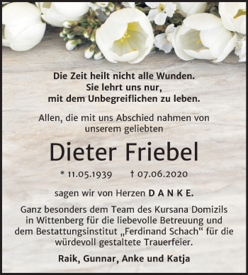 Traueranzeige von Dieter Friebel von Wochenspiegel Bitterfeld