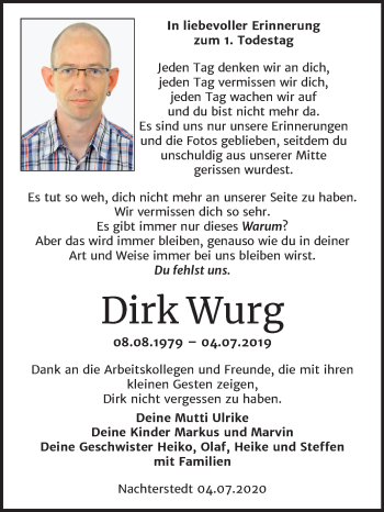 Traueranzeige von Dirk Wurg von Mitteldeutsche Zeitung Aschersleben