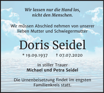 Traueranzeige von Doris Seidel von Mitteldeutsche Zeitung Naumburg/Nebra