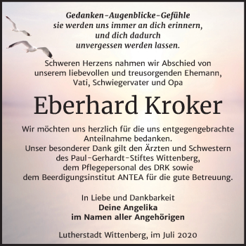 Traueranzeige von Eberhard Kroker von Mitteldeutsche Zeitung Wittenberg