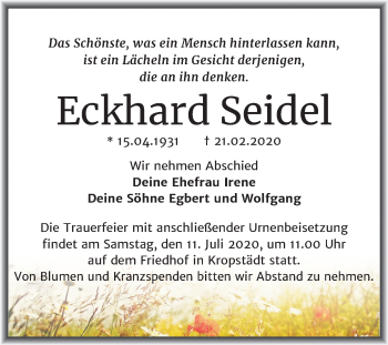 Traueranzeige von Eckhard Seidel von Mitteldeutsche Zeitung Wittenberg