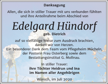 Traueranzeige von Edelgard Hündorf von Mitteldeutsche Zeitung Merseburg/Querfurt