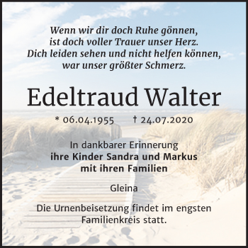 Traueranzeige von Edeltraud Walter von Wochenspiegel Naumburg/Nebra