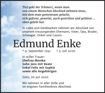 Traueranzeige von Edmund Enke von Mitteldeutsche Zeitung Zeitz