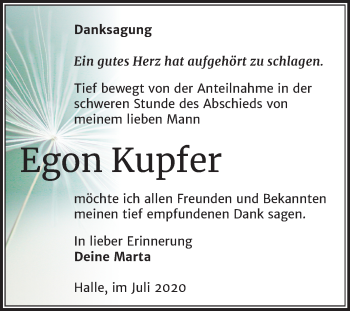 Traueranzeige von Egon Kupfer von Mitteldeutsche Zeitung Halle/Saalkreis