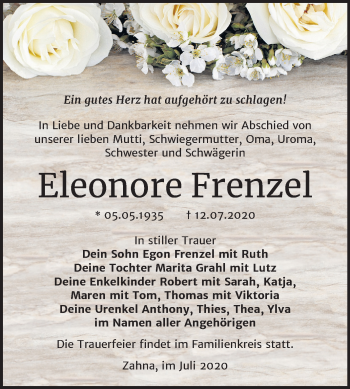 Traueranzeige von Eleonore Frenzel von Super Sonntag Wittenberg