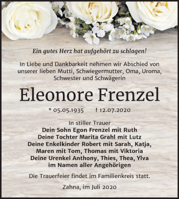 Traueranzeige von Eleonore Frenzel von Mitteldeutsche Zeitung Wittenberg