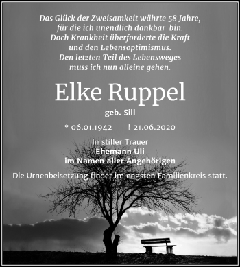 Traueranzeige von Elke Ruppel von Mitteldeutsche Zeitung Halle/Saalkreis