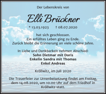 Traueranzeige von Elli Brückner von Super Sonntag Merseburg/Querfurt