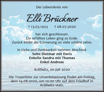Traueranzeige von Elli Brückner von Mitteldeutsche Zeitung Merseburg/Querfurt