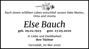 Traueranzeige von Else Bauch von Mitteldeutsche Zeitung Merseburg/Querfurt