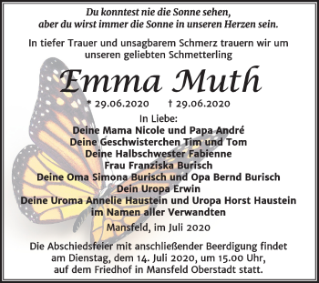 Traueranzeige von Emma  Muth von Super Sonntag Mansfelder Land