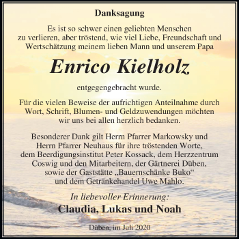 Traueranzeige von Enrico Kielholz von Mitteldeutsche Zeitung Wittenberg