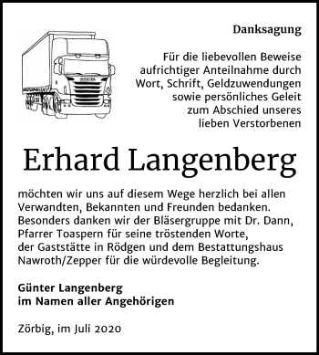 Traueranzeige von Erhard Langenberg von Wochenspiegel Bitterfeld
