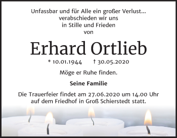 Traueranzeige von Erhard Ortlieb von Wochenspiegel Aschersleben