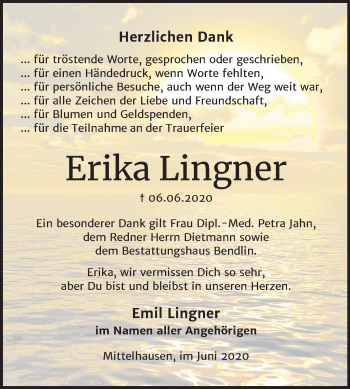 Traueranzeige von Erika Lingner von Super Sonntag Sangerhausen