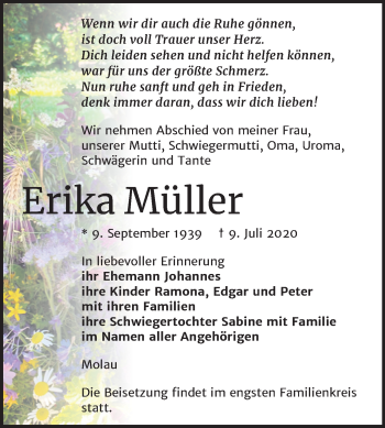 Traueranzeige von Erika Müller von Mitteldeutsche Zeitung Naumburg/Nebra