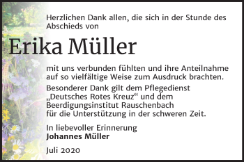 Traueranzeige von Erika Müller von Mitteldeutsche Zeitung Naumburg/Nebra