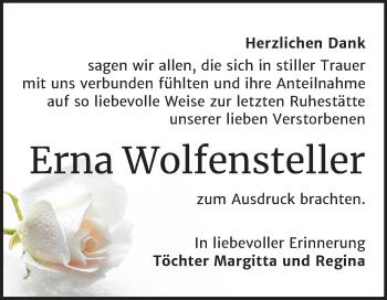 Traueranzeige von Erna Wolfensteller von Super Sonntag Wittenberg