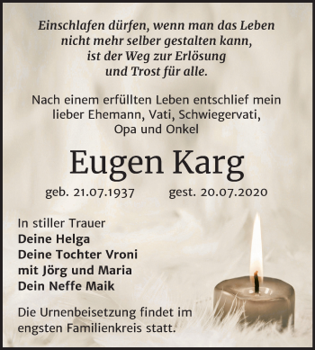 Traueranzeige von Eugen Karg von Super Sonntag Wittenberg