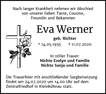 Traueranzeige von Eva Werner von Mitteldeutsche Zeitung Dessau-Roßlau
