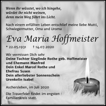 Traueranzeige von Eva Maria Hoffmeister von Super Sonntag Aschersleben