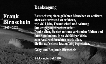 Traueranzeige von Frank Birnschein von Wochenspiegel Naumburg/Nebra