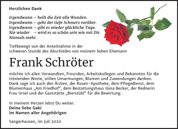 Traueranzeige von Frank Schröter von Super Sonntag Sangerhausen