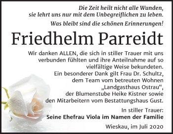 Traueranzeige von Friedhelm Parreidt von Super Sonntag Köthen