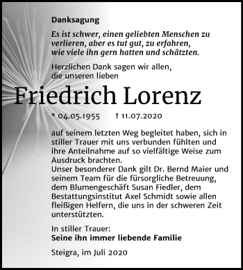 Traueranzeige von Friedrich Lorenz von Mitteldeutsche Zeitung Merseburg/Querfurt