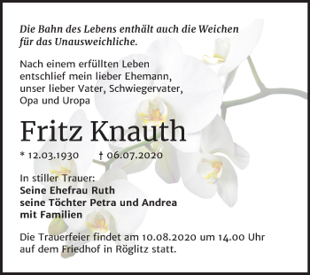 Traueranzeige von Fritz Knauth von Mitteldeutsche Zeitung Merseburg/Querfurt