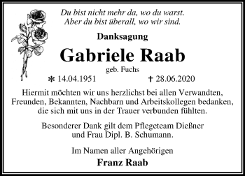 Traueranzeige von Gabriele Raab von Mitteldeutsche Zeitung Wittenberg