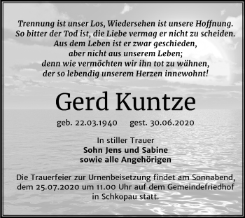 Traueranzeige von Gerd Kuntze von Super Sonntag Merseburg/Querfurt
