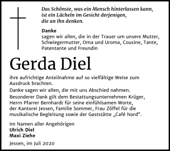 Traueranzeige von Gerda Diel von Super Sonntag Wittenberg