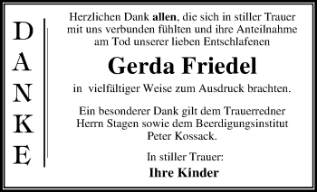 Traueranzeige von Gerda Friedel von Mitteldeutsche Zeitung Dessau-Roßlau