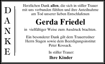 Traueranzeige von Gerda Friedel von Super Sonntag Dessau-Roßlau