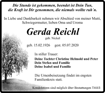 Traueranzeige von Gerda Reichl von Super Sonntag Quedlinburg
