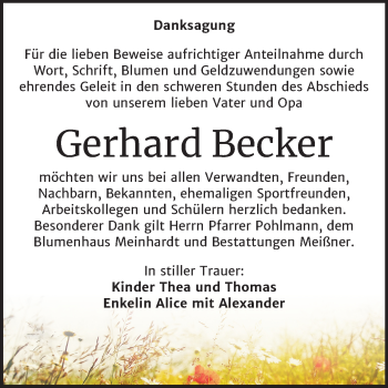 Traueranzeige von Gerhard Becker von Mitteldeutsche Zeitung Mansfelder Land / Sangerhausen