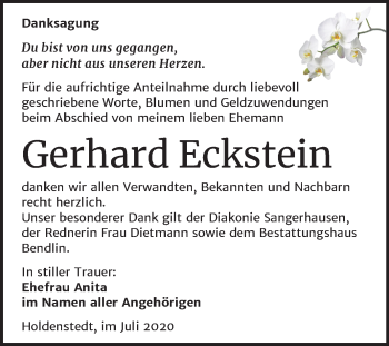 Traueranzeige von Gerhard Eckstein von Mitteldeutsche Zeitung Sangerhausen