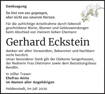 Traueranzeige von Gerhard Eckstein von Super Sonntag Sangerhausen