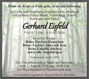 Traueranzeige von Gerhard Eisfeld von Mitteldeutsche Zeitung Aschersleben