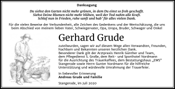 Traueranzeige von Gerhard Grude von Super Sonntag Mansfelder Land