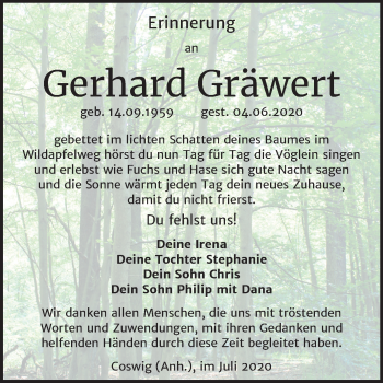 Traueranzeige von Gerhard Gräwert von Super Sonntag Wittenberg