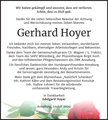Traueranzeige von Gerhard Hoyer von Super Sonntag Wittenberg