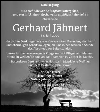 Traueranzeige von Gerhard Jähnert von Wochenspiegel Weißenfels