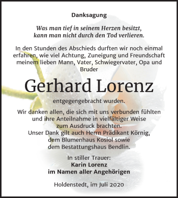 Traueranzeige von Gerhard Lorenz von Mitteldeutsche Zeitung Sangerhausen