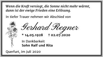 Traueranzeige von Gerhard Regner von Super Sonntag Merseburg/Querfurt