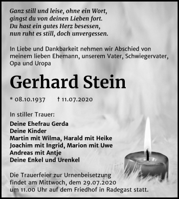Traueranzeige von Gerhard Stein von Super Sonntag Köthen