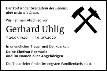 Traueranzeige von Gerhard Uhlig von Wochenspiegel Bitterfeld