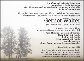 Traueranzeige von Gernot Walter von Mitteldeutsche Zeitung Merseburg/Querfurt